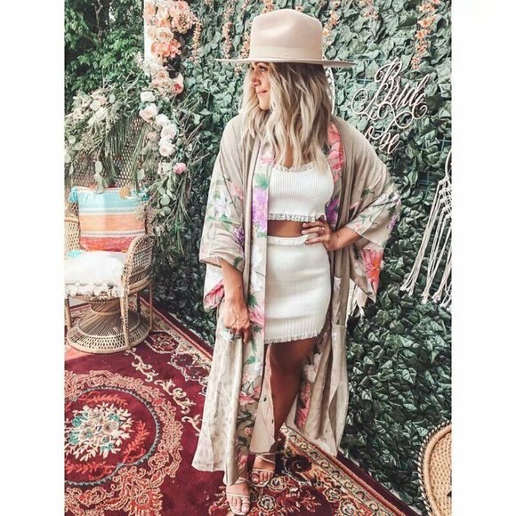Bohemian Floral Kimono Maxi Duster Top Jacket - Picture 3 of 6